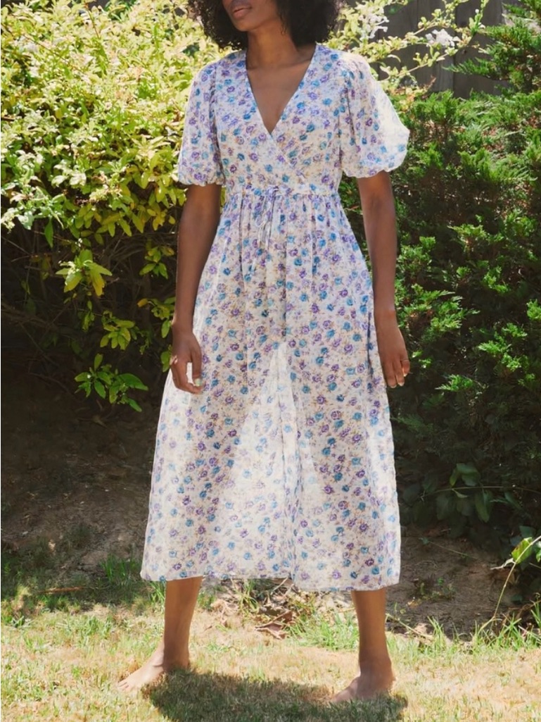 Christy Dawn White Floral Maxi Dress With Blue And Purple Print